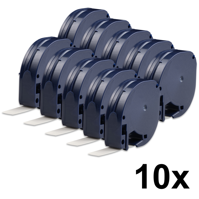 10 x Dymo compatible Letratag 91200 (S0721510) tape, zwart op wit (papier), 12 mm x 4 m