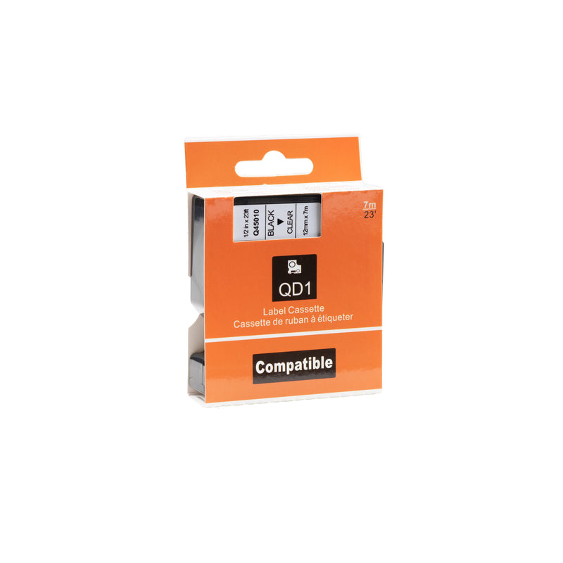 Dymo D1 compatible 45010 (S0720500) tape, zwart op transparant, 12 mm x 7 m - Lettertapes.nl