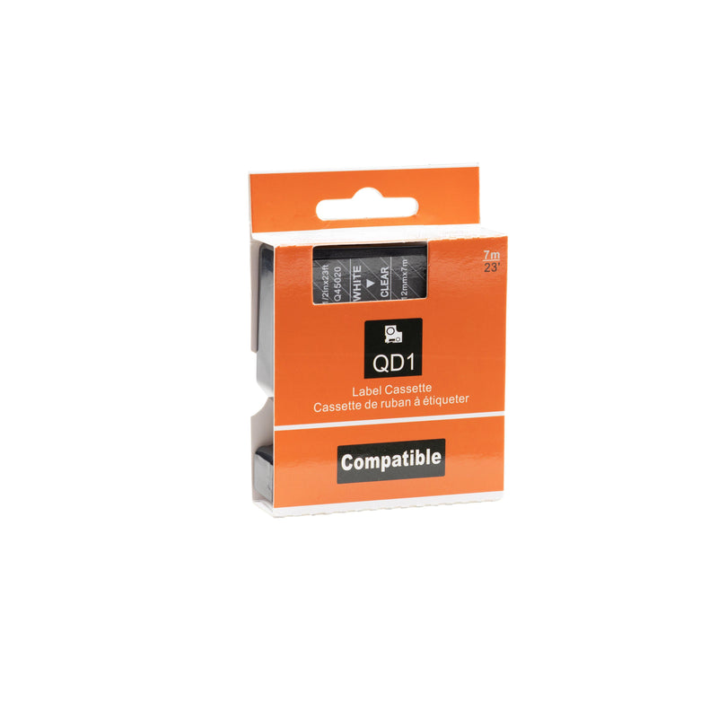 Dymo D1 compatible 45020 (S0720600) tape, wit op transparant, 12 mm x 7 m - Lettertapes.nl