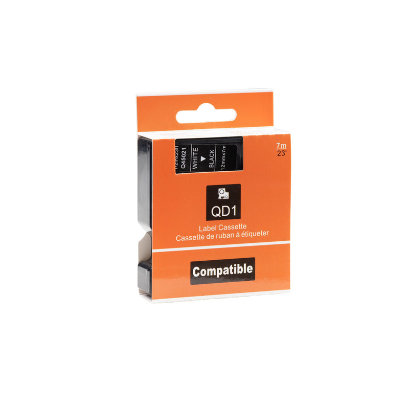 Dymo D1 compatible 45021 (S0720610) tape, wit op zwart, 12 mm x 7 m - Lettertapes.nl