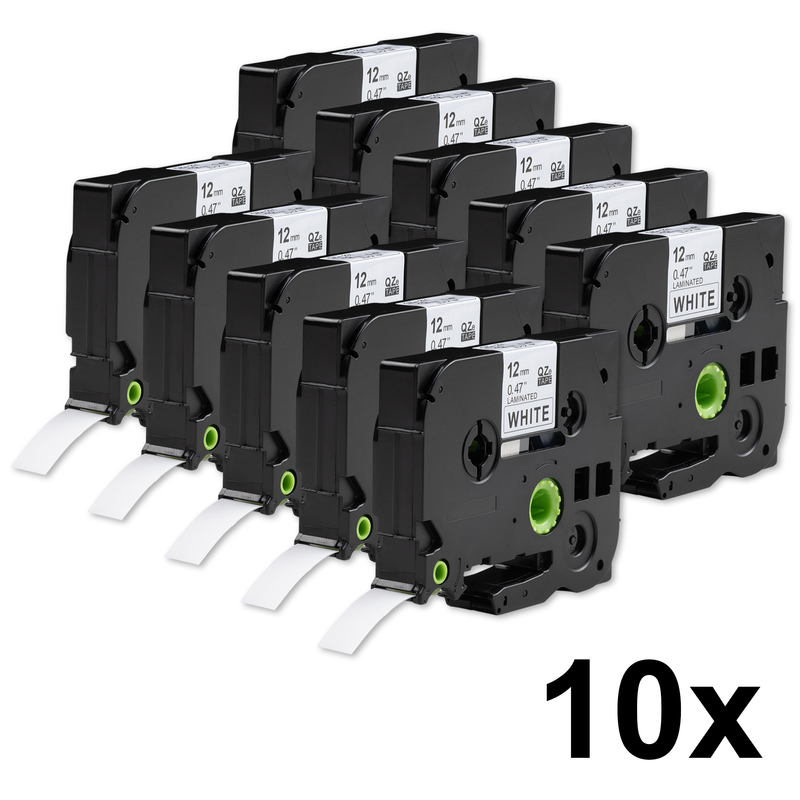 10 x Brother compatible TZE-231 tape, zwart op wit, 12 mm x 8 m
