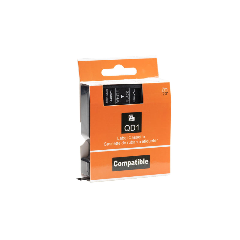 Dymo D1 compatible 40921 tape, wit op zwart, 9 mm x 7 m - Lettertapes.nl
